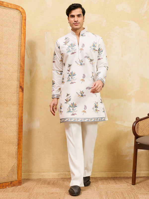 Heavenly White Sequins Viscose Silk Traditional Men's Kurta