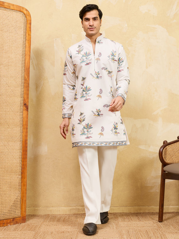 Heavenly White Sequins Viscose Silk Traditional Men's Kurta