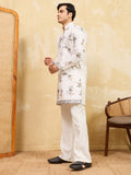 Heavenly White Sequins Viscose Silk Traditional Men's Kurta