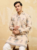 Awesome Beige Thread Embroidery Viscose Silk Festive Wear Men's Kurta