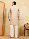 Awesome Beige Thread Embroidery Viscose Silk Festive Wear Men's Kurta
