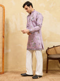 Fabulous Dusty Purple Embroidered Viscose Silk Engagement Wear Men's Kurta