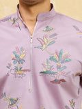 Fabulous Dusty Purple Embroidered Viscose Silk Engagement Wear Men's Kurta
