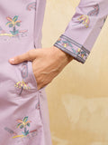Fabulous Dusty Purple Embroidered Viscose Silk Engagement Wear Men's Kurta