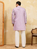 Fabulous Dusty Purple Embroidered Viscose Silk Engagement Wear Men's Kurta