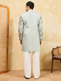 Lovable Pista Green Thread Embroidered Viscose Silk Function Wear Men's Kurta