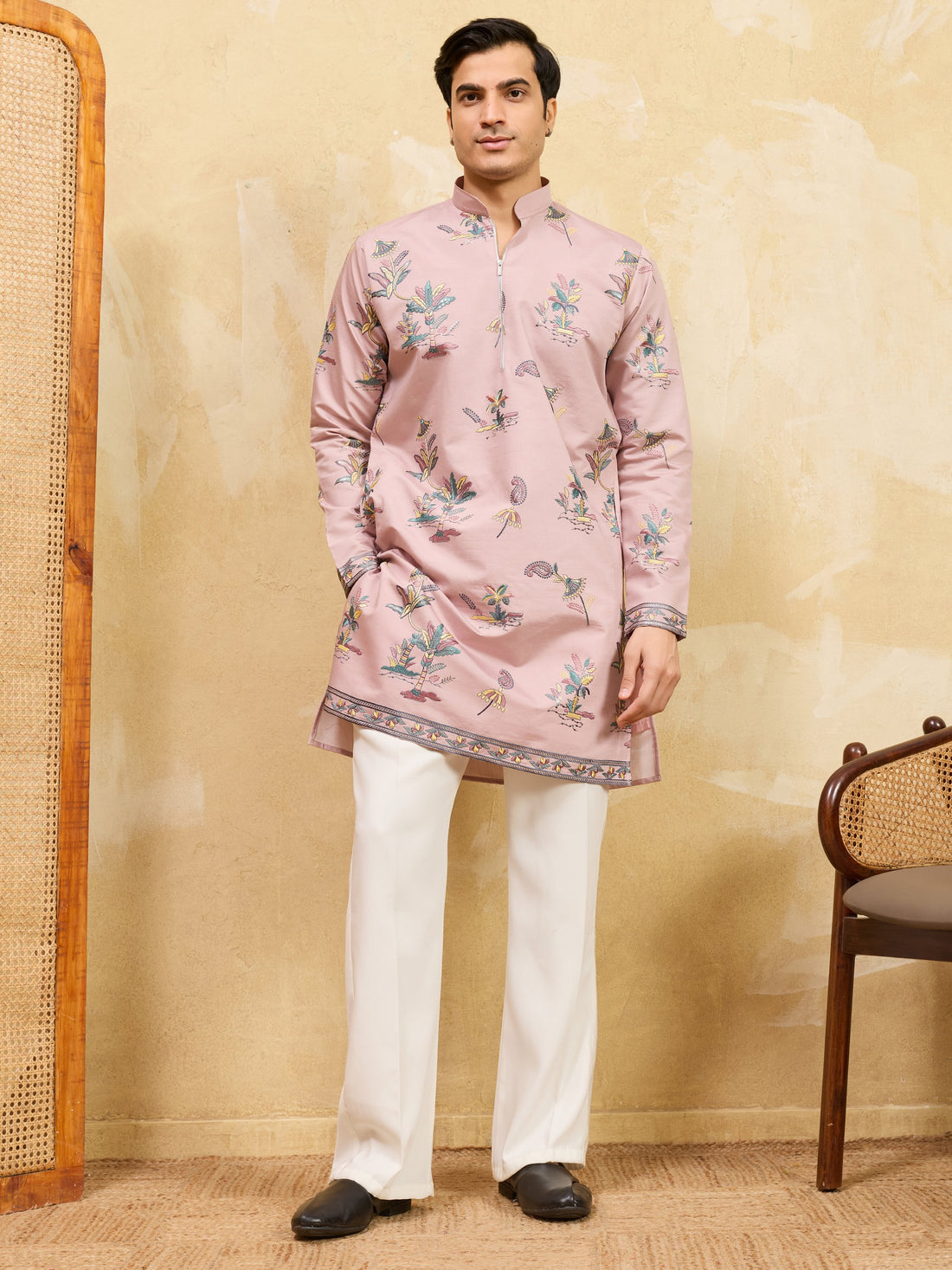 Adoring Pink Sequins Embroidered Viscose Silk Wedding Wear Men's Kurta