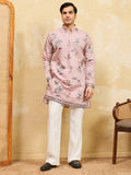 Adoring Pink Sequins Embroidered Viscose Silk Wedding Wear Men's Kurta