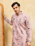 Adoring Pink Sequins Embroidered Viscose Silk Wedding Wear Men's Kurta