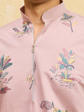 Adoring Pink Sequins Embroidered Viscose Silk Wedding Wear Men's Kurta