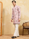 Adoring Pink Sequins Embroidered Viscose Silk Wedding Wear Men's Kurta