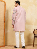 Adoring Pink Sequins Embroidered Viscose Silk Wedding Wear Men's Kurta