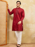 Lovable Red Sequins Viscose Silk Wedding Wear Men's Kurta