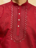 Lovable Red Sequins Viscose Silk Wedding Wear Men's Kurta