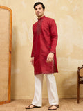 Lovable Red Sequins Viscose Silk Wedding Wear Men's Kurta