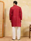 Lovable Red Sequins Viscose Silk Wedding Wear Men's Kurta