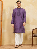Grand lavender Thread Work Viscose Silk Engagement Wear Men's Kurta