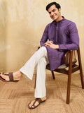 Grand lavender Thread Work Viscose Silk Engagement Wear Men's Kurta