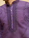 Grand lavender Thread Work Viscose Silk Engagement Wear Men's Kurta