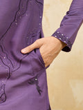 Grand lavender Thread Work Viscose Silk Engagement Wear Men's Kurta