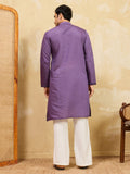 Grand lavender Thread Work Viscose Silk Engagement Wear Men's Kurta