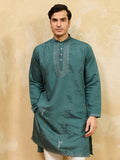 Timeless Teal Green Embroidered Viscose Silk Traditional Men's Kurta