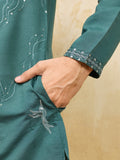 Timeless Teal Green Embroidered Viscose Silk Traditional Men's Kurta