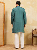Timeless Teal Green Embroidered Viscose Silk Traditional Men's Kurta