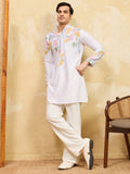 Incredible White Thread Embroidered Silk Festival Wear Men's Kurta