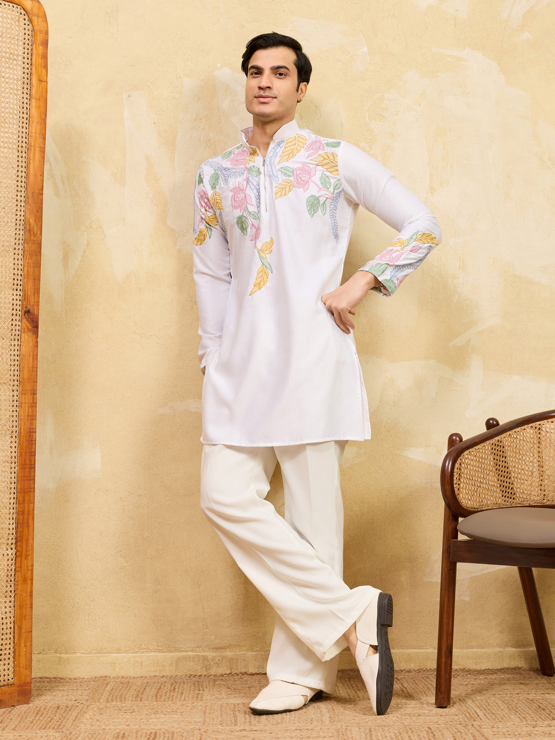 Incredible White Thread Embroidered Silk Festival Wear Men's Kurta