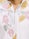 Incredible White Thread Embroidered Silk Festival Wear Men's Kurta