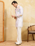 Incredible White Thread Embroidered Silk Festival Wear Men's Kurta