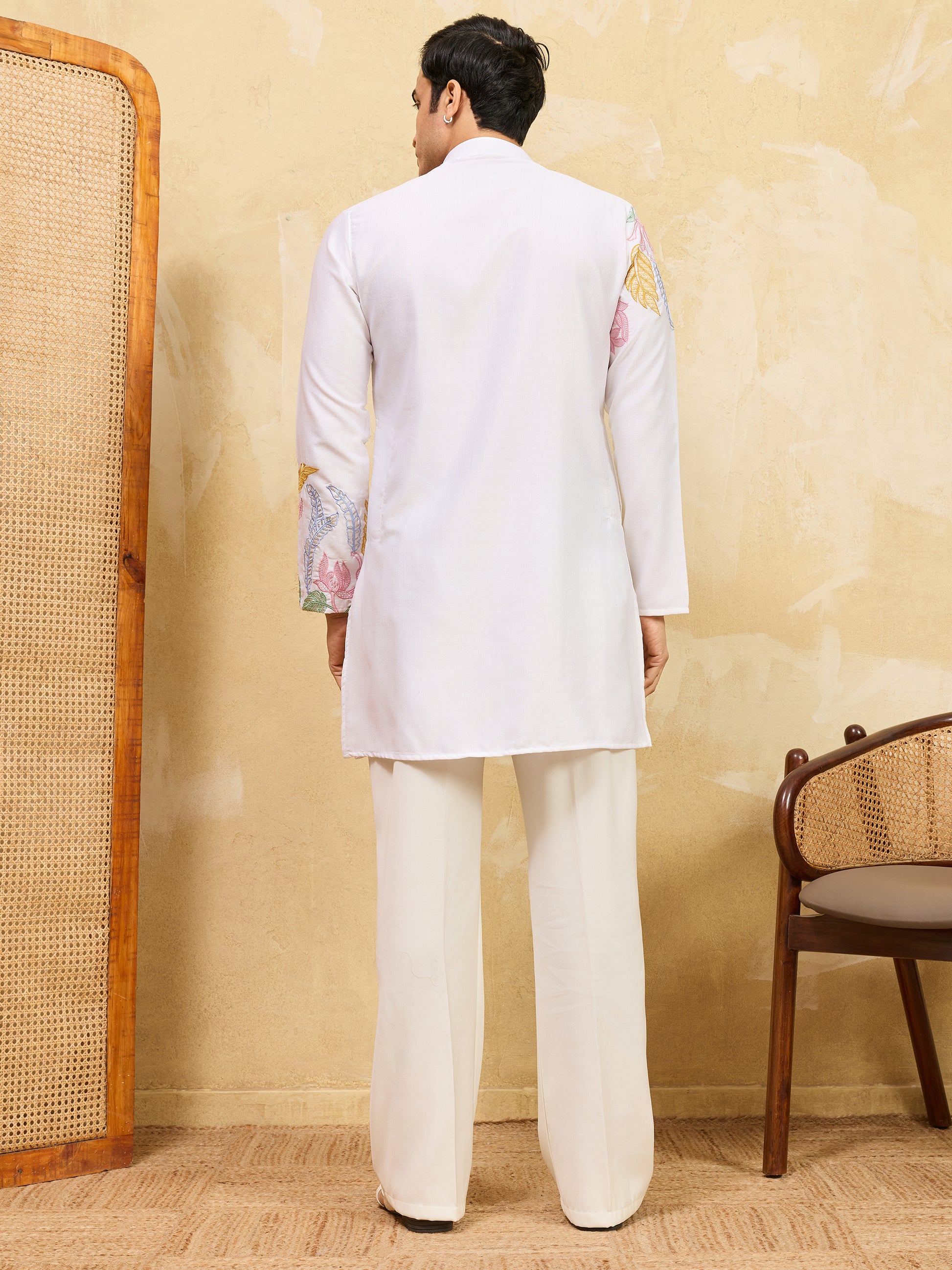 Incredible White Thread Embroidered Silk Festival Wear Men's Kurta