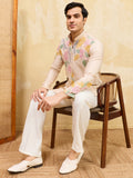 Gorgeous Beige Thread Embroidered Silk Wedding Wear Men's Kurta