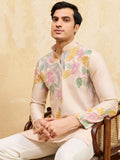 Gorgeous Beige Thread Embroidered Silk Wedding Wear Men's Kurta