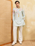 Wonderful Sky-Blue Thread Work Silk Traditional Men's Kurta