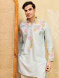 Wonderful Sky-Blue Thread Work Silk Traditional Men's Kurta