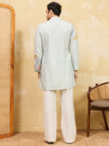 Wonderful Sky-Blue Thread Work Silk Traditional Men's Kurta