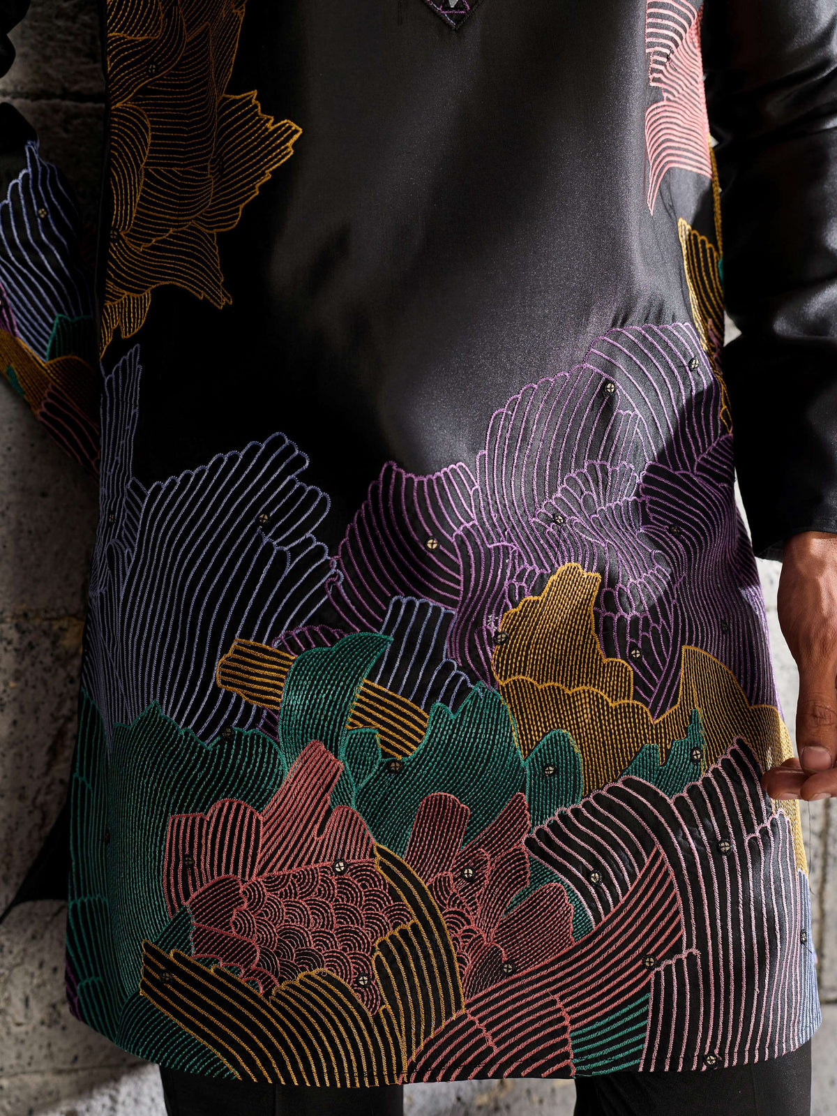 Awesome Black Embroidered Silk Festive Wear Men’s Kurta Set