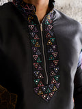 Awesome Black Embroidered Silk Festive Wear Men’s Kurta Set
