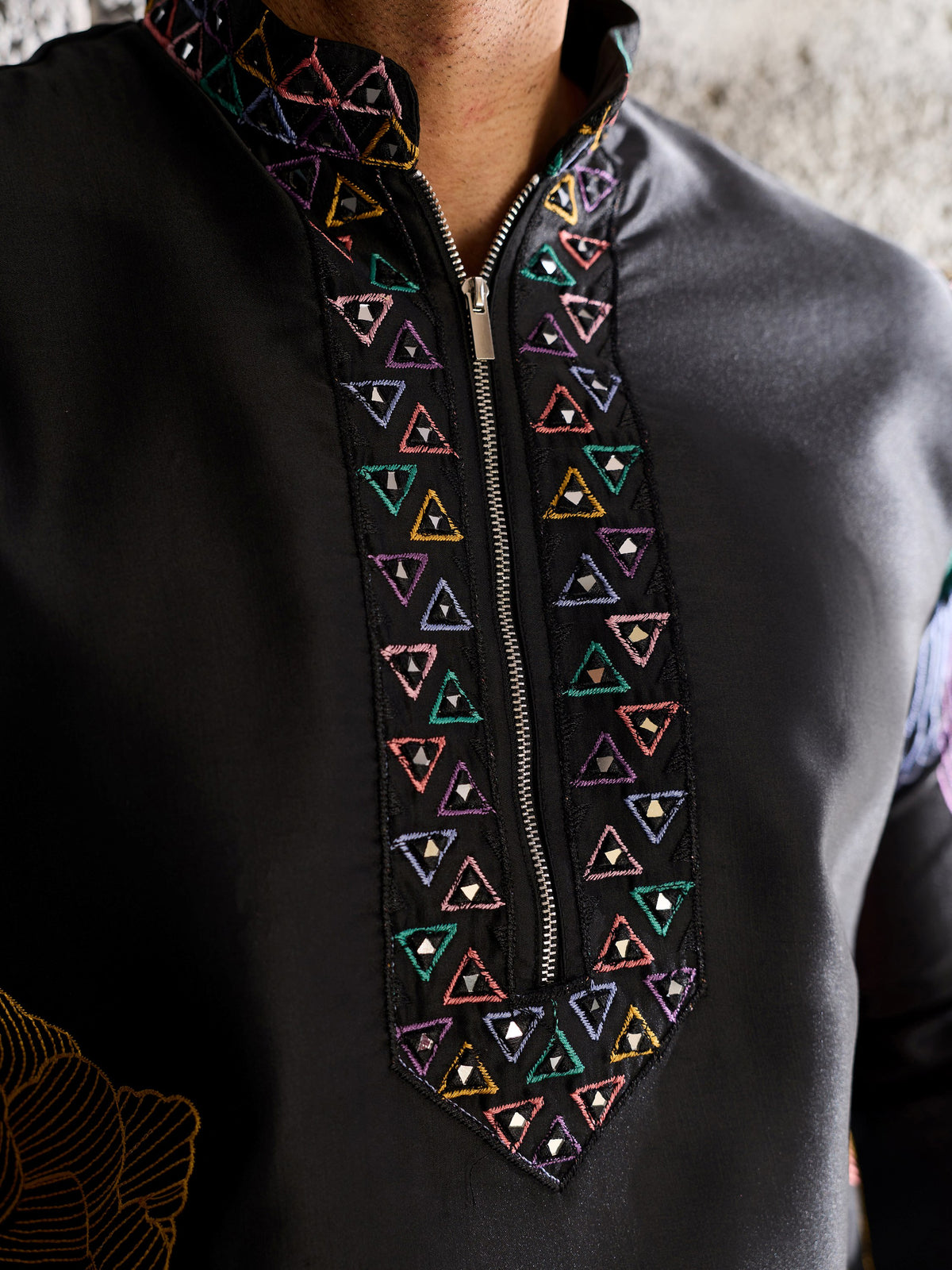 Awesome Black Embroidered Silk Festive Wear Men’s Kurta Set