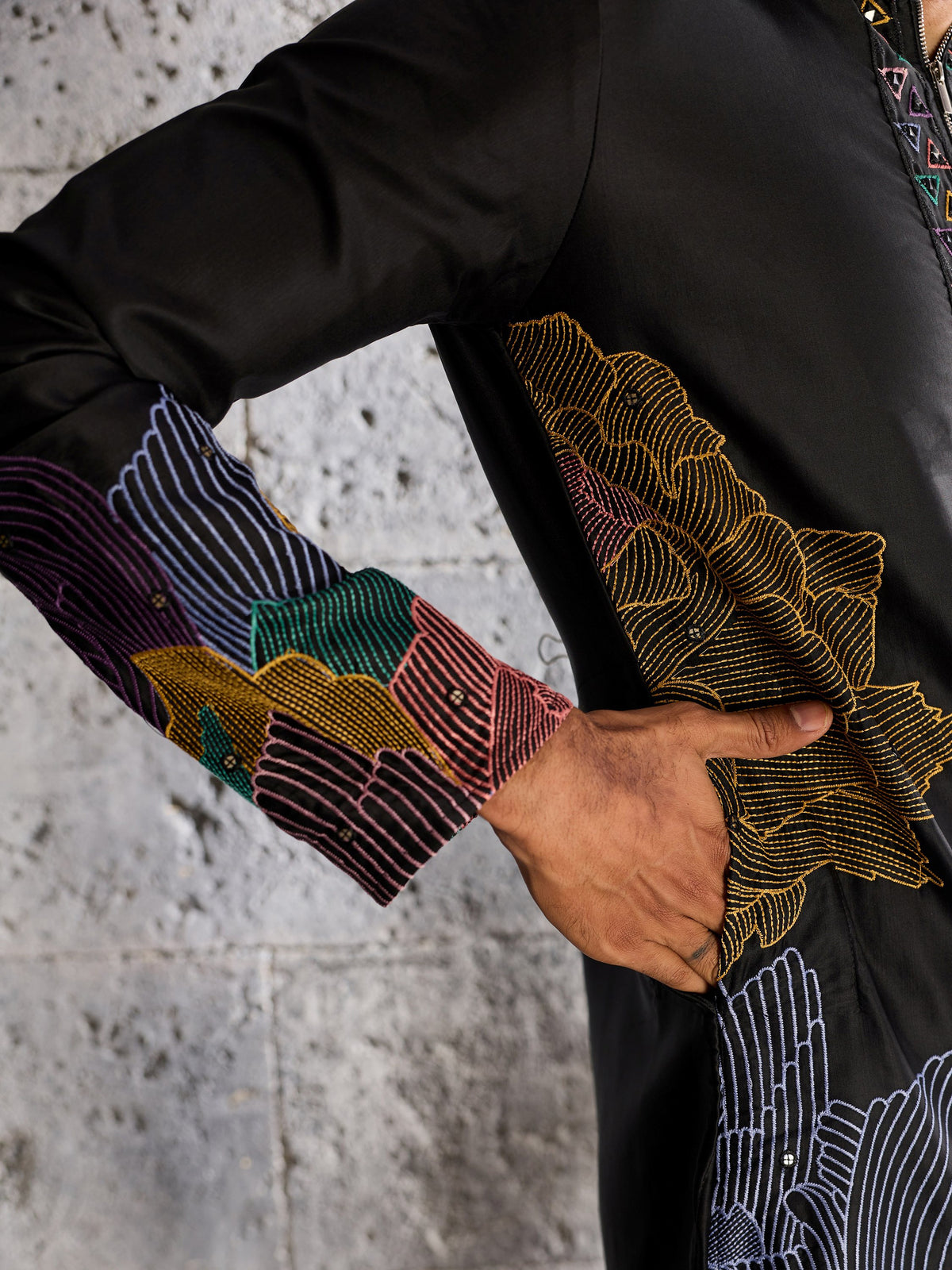 Awesome Black Embroidered Silk Festive Wear Men’s Kurta Set