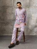 Elegant Lavender Embroidered Silk Festive Wear Men’s Kurta Set