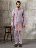 Elegant Lavender Embroidered Silk Festive Wear Men’s Kurta Set