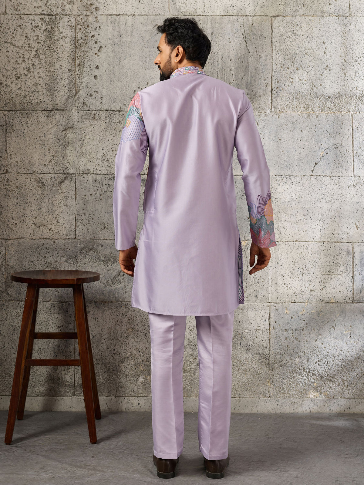 Elegant Lavender Embroidered Silk Festive Wear Men’s Kurta Set