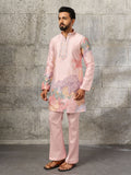 Fabulous Pink Embroidered Silk Wedding Wear Men’s Kurta Set