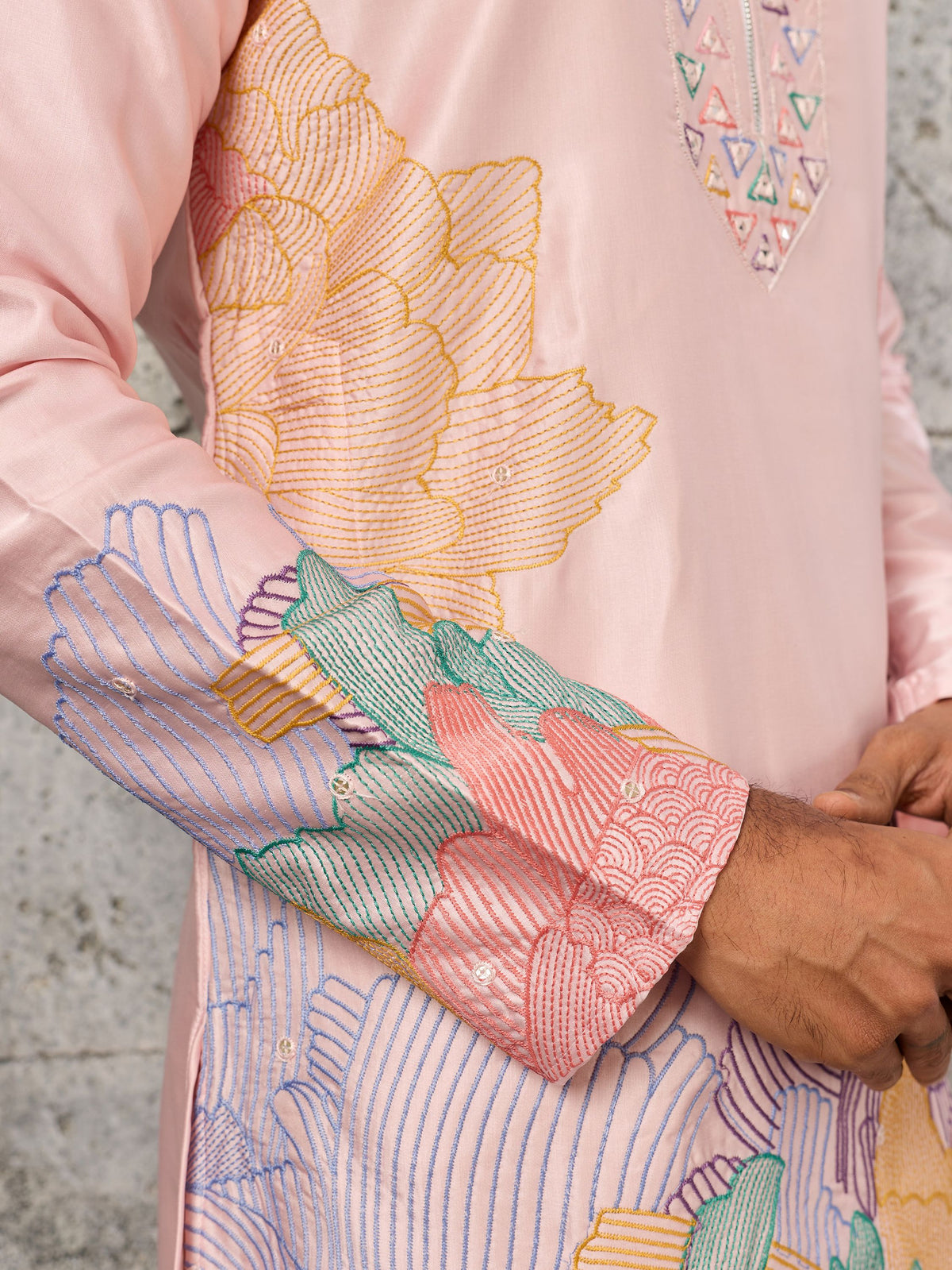Fabulous Pink Embroidered Silk Wedding Wear Men’s Kurta Set