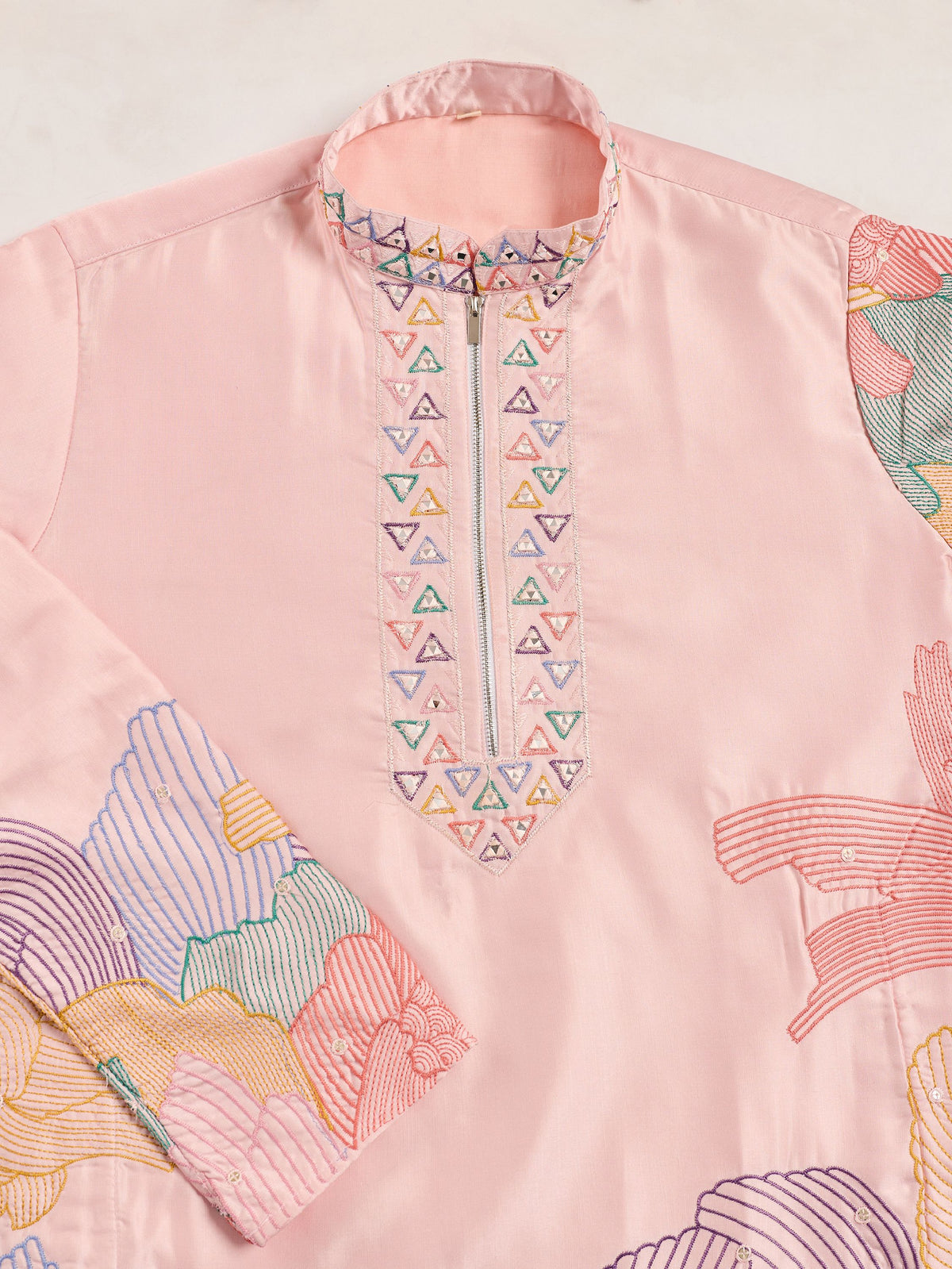 Fabulous Pink Embroidered Silk Wedding Wear Men’s Kurta Set