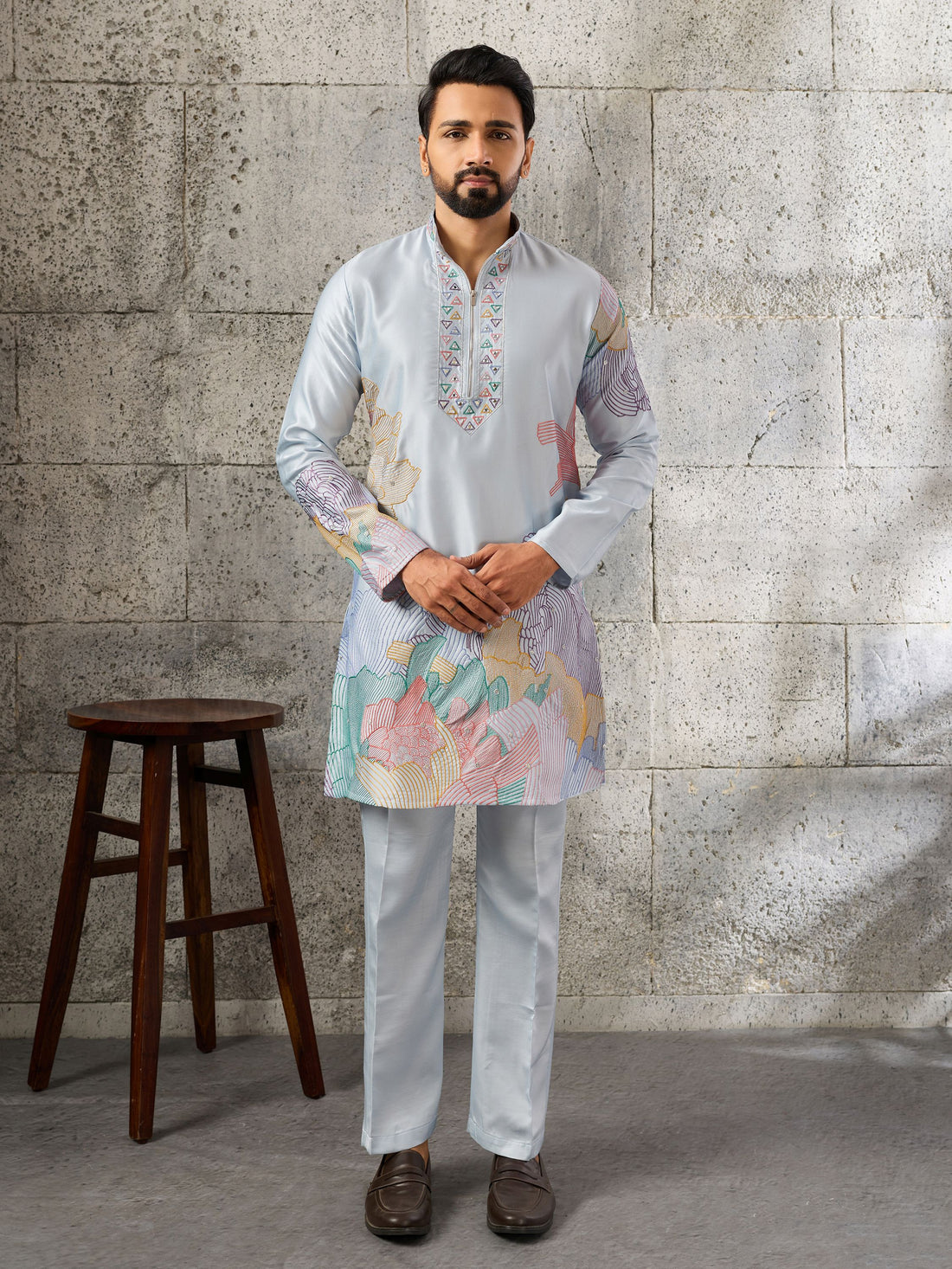 Beautiful Sky Blue Embroidered Silk Function Wear Men’s Kurta Set