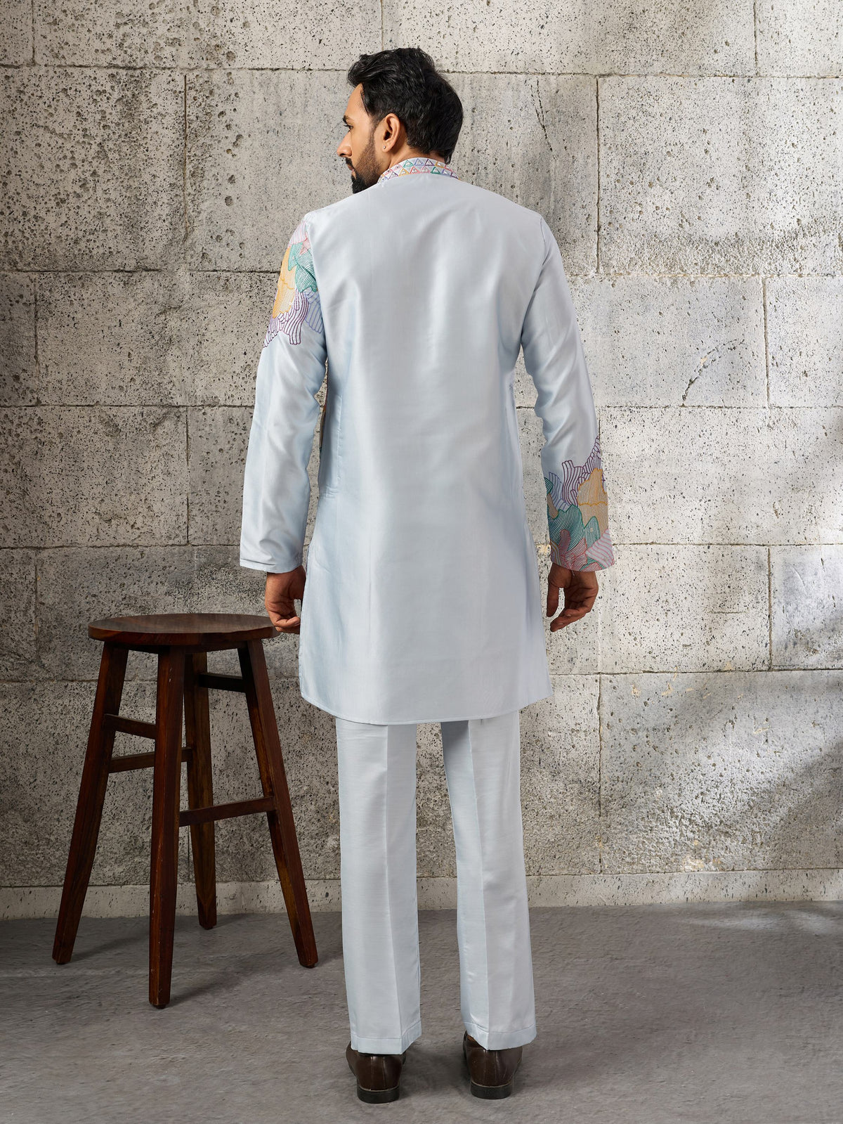 Beautiful Sky Blue Embroidered Silk Function Wear Men’s Kurta Set